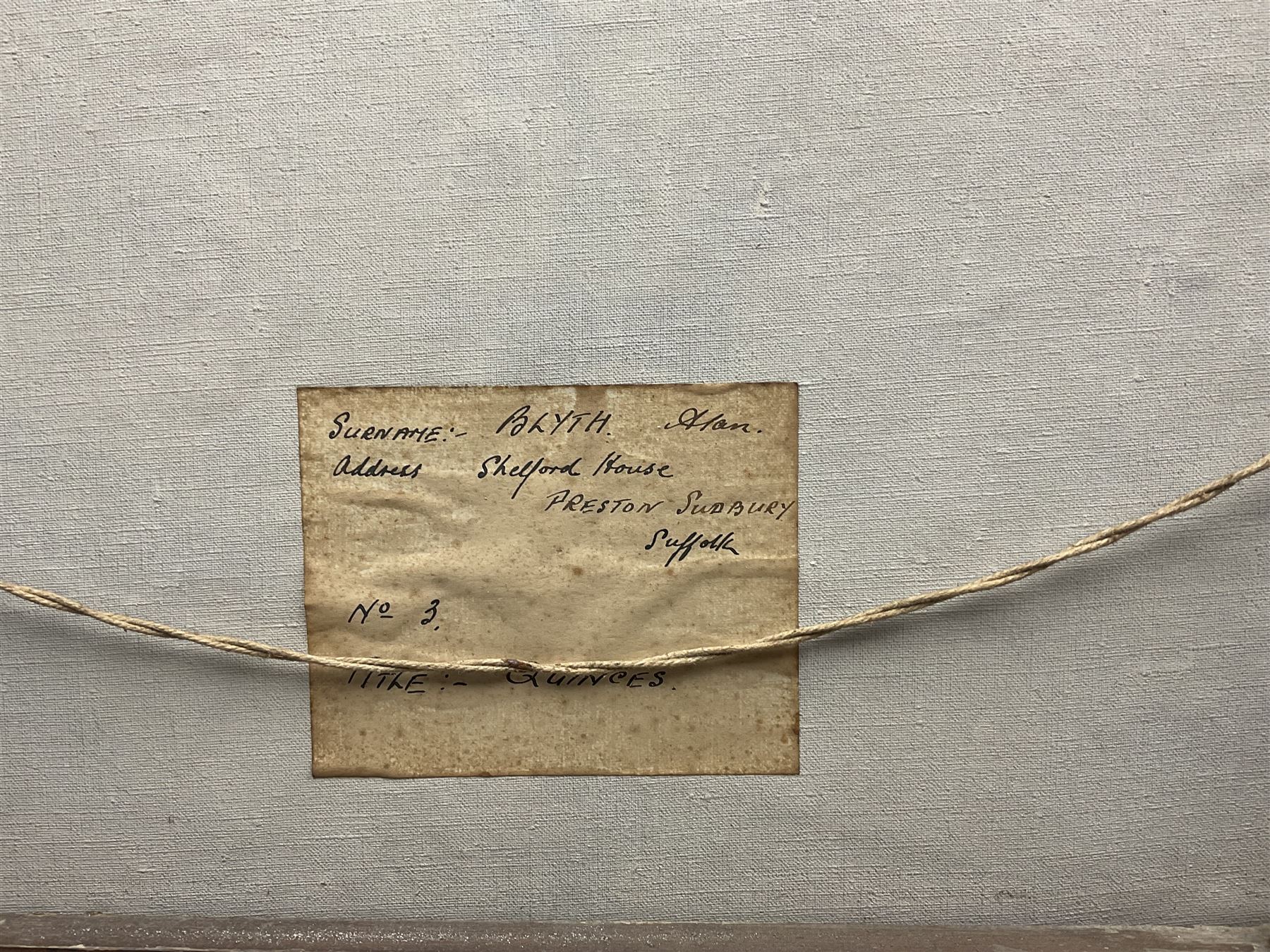 Alan Blyth (British 1889-1953): 'Quinces' Still Life, oil on canvas signed, original title label verso 49cm x 59cm 