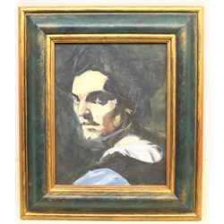 Christopher Gill (British Contemporary): Portrait of a Young Man, oil on board inscribed and dated 1994 verso 24cm x 19cm