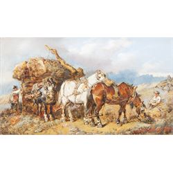 Harden Sidney Melville (British 1824-1894): The Logging Cart, two oils on panel signed, max 13.5cm x 24cm (2)