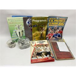 Sporting memorabilia, to include 1950s and later FA cup finals programmes, Isle of Mann TT programmes, publications etc and a collection of football trading cards and medals/coins
