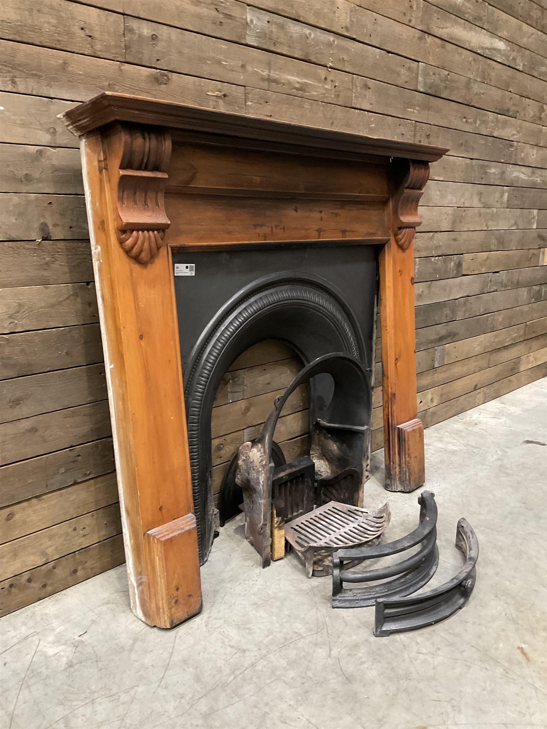 Gallery Collection open fireplace - Victorian design cast iron fire inset with polished pine surround