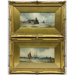 Frank Henry Mason (Staithes Group 1875-1965): 'Scarborough' and 'Rotterdam', pair watercolours signed, titled on original Hare & Whitley labels verso 14cm x 32cm (2)