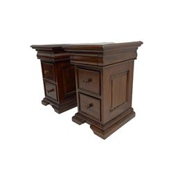 Pair hardwood bedside pedestal chests, fitted with three drawers