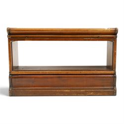Globe Wernicke - early 20th century mahogany two-tier stacking library bookcase, fitted with glazed up-and-over doors, two drawers to the plinth base; together with a similar single-tier example (W87cm D27cm H54cm)