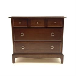 Stag multi-drawer mahogany chest, fitted with three short drawers and two long drawers, raised on shaped supports 