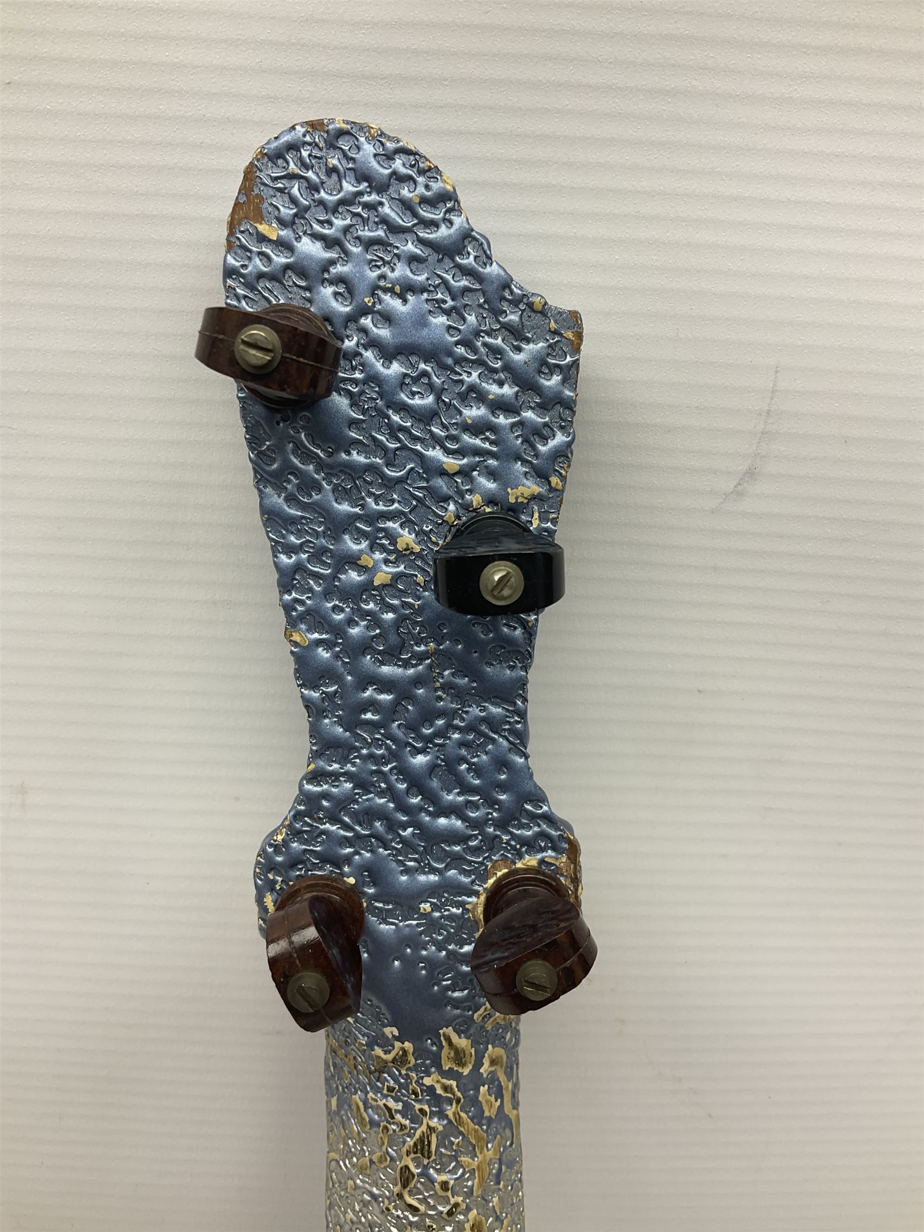 John Grey & Sons banjolele with unusual all over mottled blue and silver textured finish L57cm; in carrying case