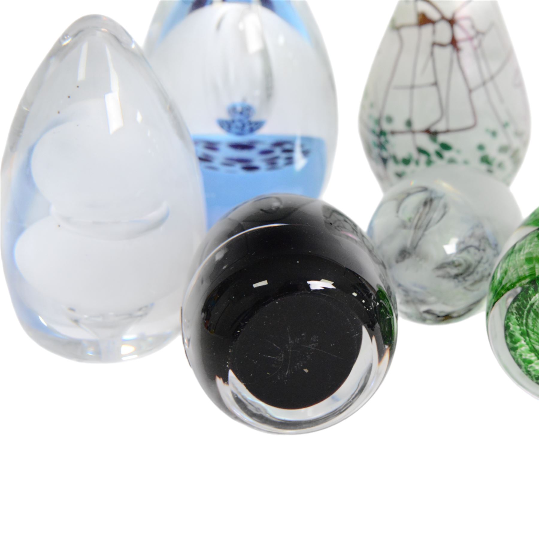 Svaja oval frosted glass paperweight, together with Caithness Distinction paperweight and other similar examples 