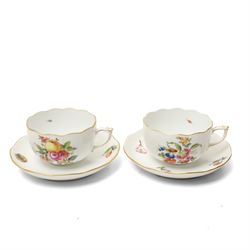 Herend porcelain Tete a Tete decorated with sprays of Spring flowers and scattered leaves etc comprising cabaret tray, two cups and saucers, tea pot, leaf shape bowl and milk jug, some pieces marked Pek Jozsefine
