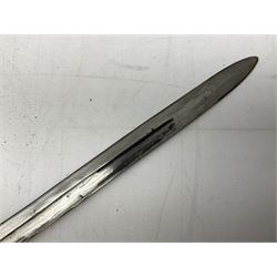 Italian Model 1891 Carcano knife bayonet with 30cm fullered steel blade, the cross-piece stamped VL1110; in steel scabbard with webbing frog L43cm overall; and another Italian fighting knife/bayonet in brass bound leather scabbard (2)