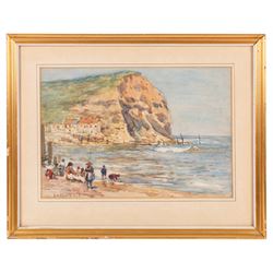 James William Booth (Staithes Group 1867-1953): Children on the Beach Staithes, watercolour signed 25cm x 36.5cm