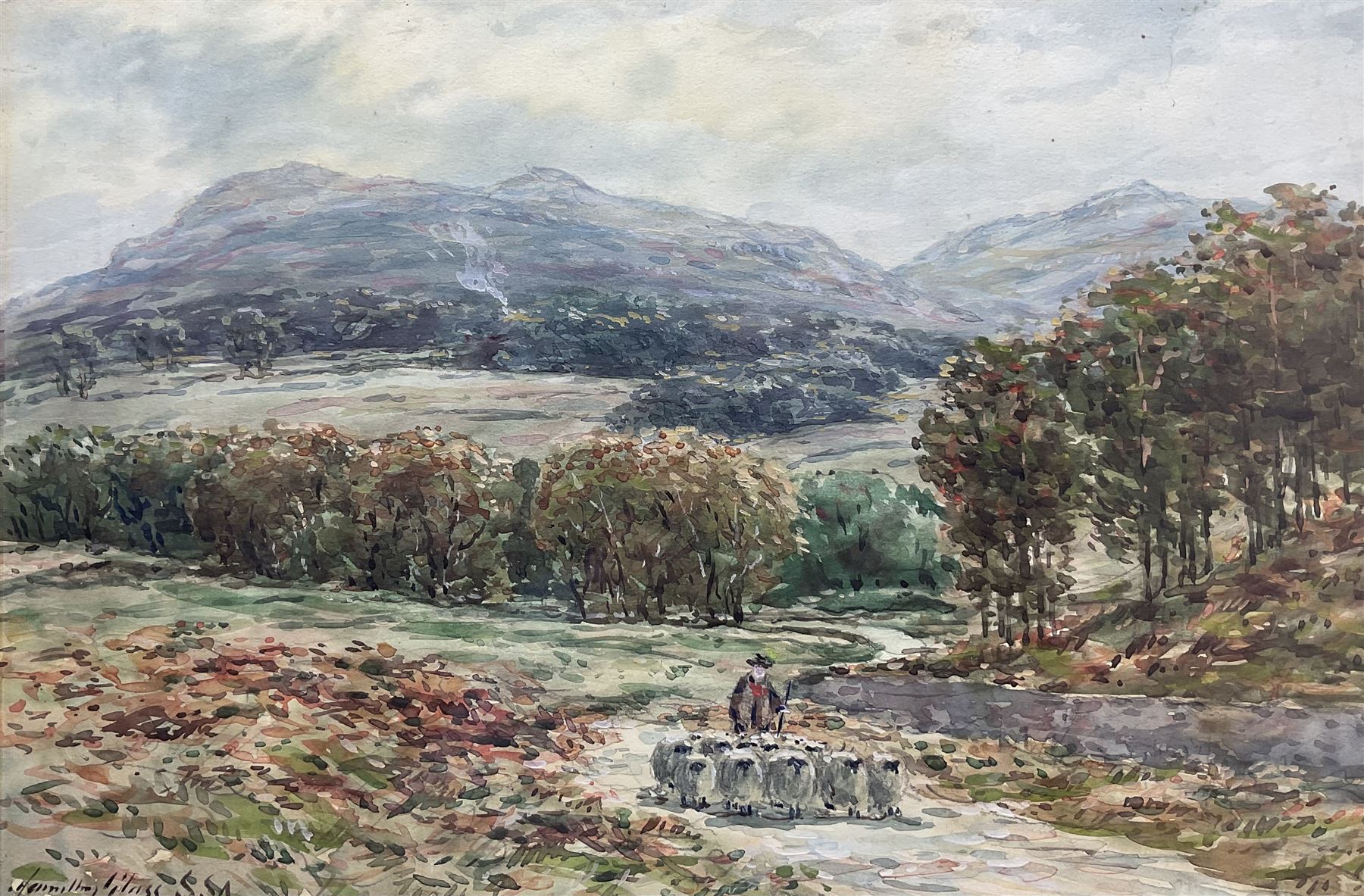 John Hamilton Glass (Scottish 1820-1885): 'Amongst the Hills of Galloway - Near Gatehouse of Fleet', watercolour signed, titled beneath mount verso 30cm x 45cm 