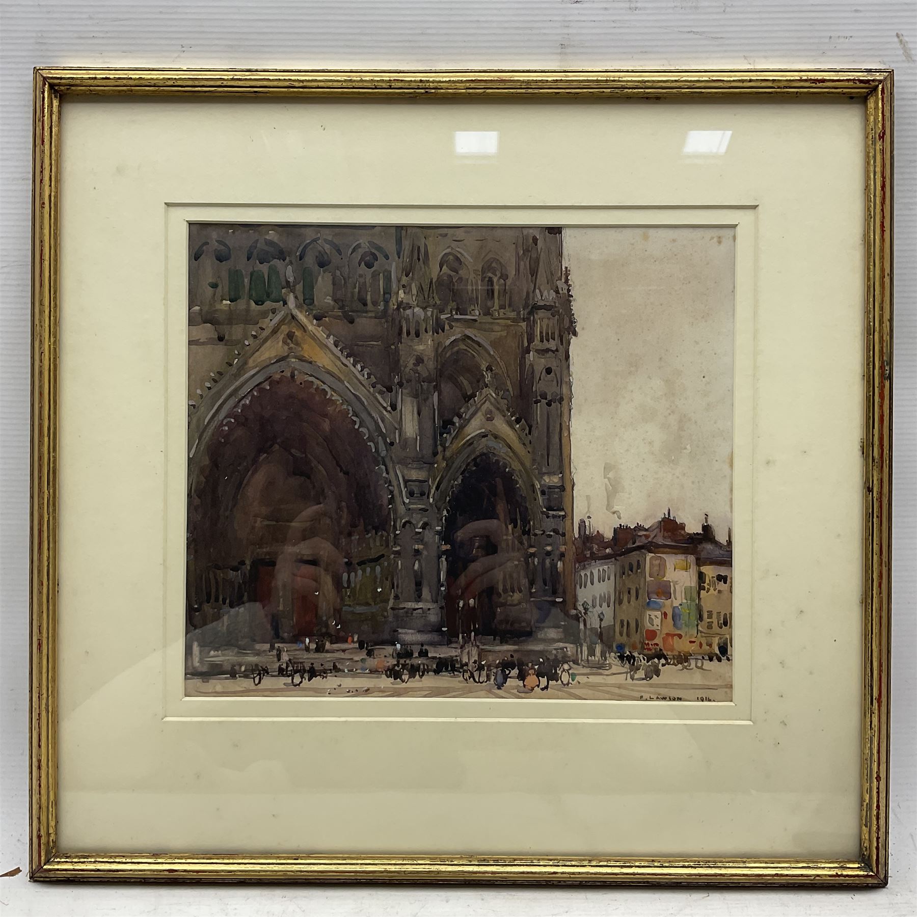 Frederick (Fred) Lawson (British 1888-1968): Amiens Cathedral, watercolour signed and dated 1916, 26cm x 30cm