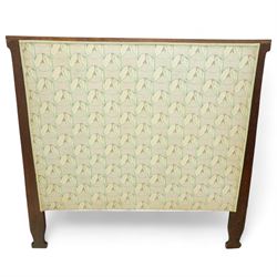 James Shoolbred & Co. (1814-1934) - Arts & Crafts high-back oak settle or hall-bench, the projecting cresting rail over a frieze decorated with stylised poppy pewter inlays, the drop-in sprung seat beneath high back and arms, flanked by tapering uprights terminating to shaped stile feet, upholstered in Archibald Knox patterned fabric with the original tapestry and horsehair upholstery beneath, applied plaque by James Shoolbred to underside, with stamped serial number W1573, circa 1890