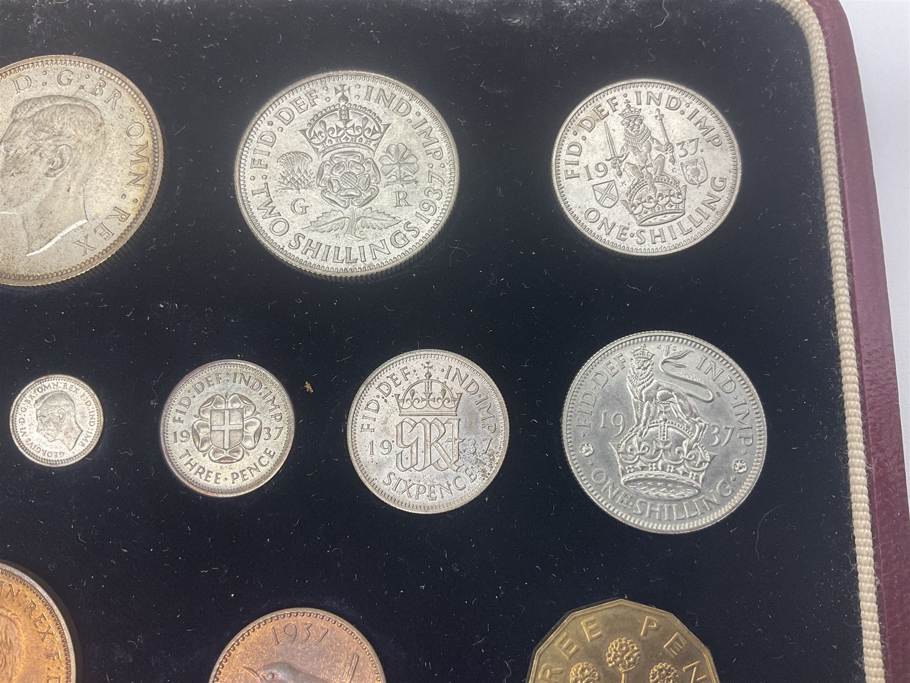 King George VI 1937 specimen coin set, farthing to crown including maundy coinage, in dated case