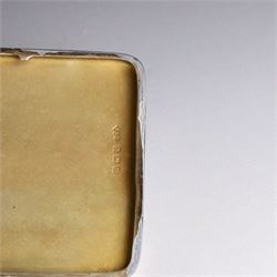 1930s silver cigarette case, of rectangular form with rounded corners, with engine turned decoration, hallmarked Smith & Bartlam, Birmingham 1936, H10cm