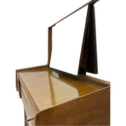 Retro sapele mahogany dressing table with sliding mirror compartments, and matching tallboy