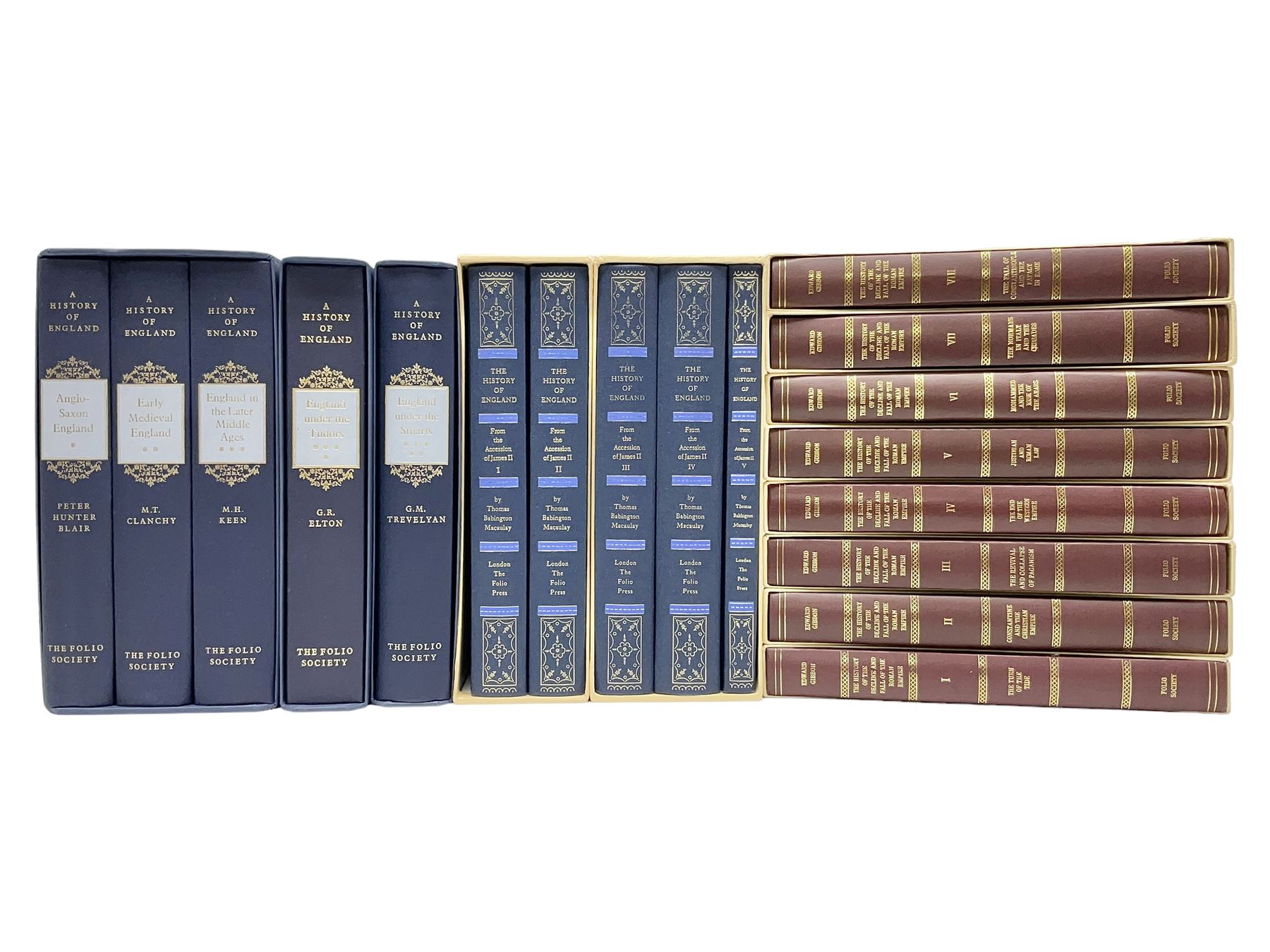 Folio Society - eighteen volumes including The History of the Decline and Fall of the Roman Empire, eight volumes, The History of England, five volumes etc, all with slip covers 
