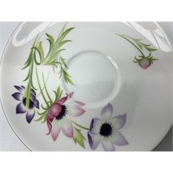 Five Shelley teacup trios, comprising ‘Phlox’, another similar floral set decorated with yellow flowers and green edging, both reg. no. 781613 and
three ‘Anemone’ sets