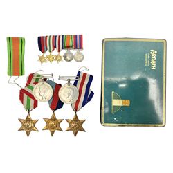 WW2 group of five medals comprising Defence Medal, 1939-1945, Italy Star, French and German Star and 1939-1945 star, with miniatures  