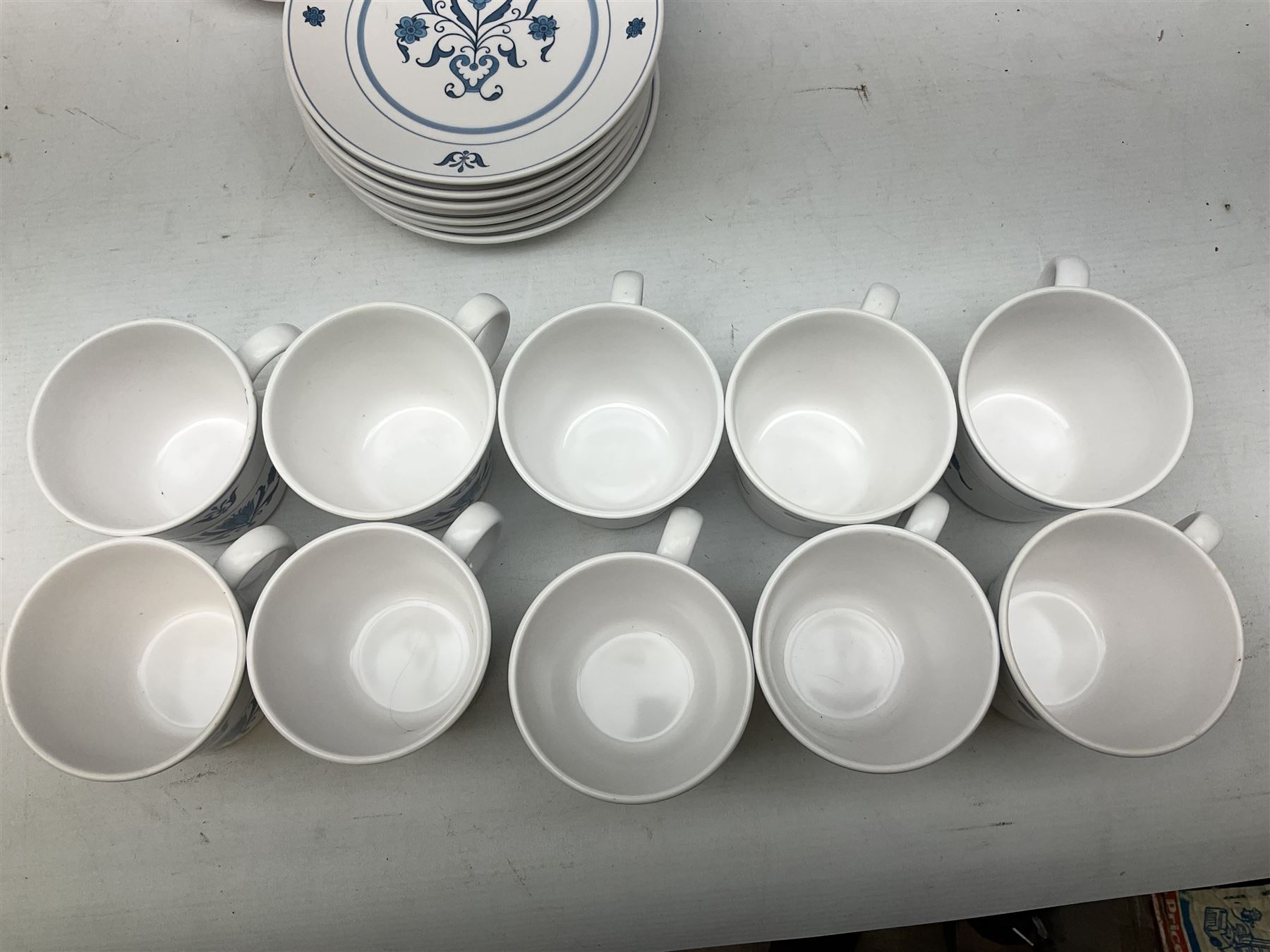 Royal Worcester Evesham pattern teawares, Noritake part tea service decorated in the 'Progression Blue Haven' pattern, together with Seltmann Weiden Bavaria tea and dinner wares, and two blue and white platters