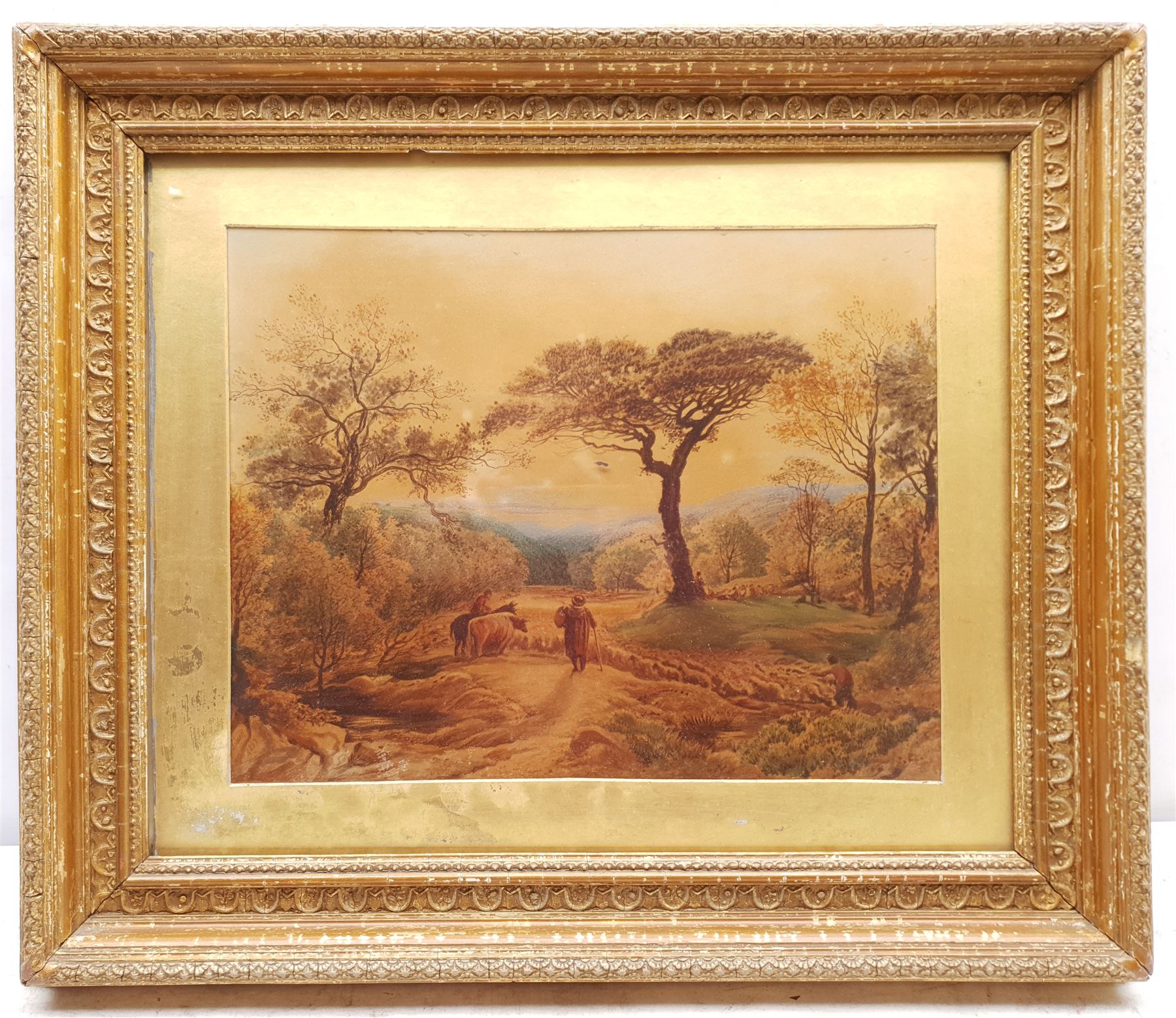 After John Linnell (British 1792-1882): 'Summer Evening', oil on card bears signature and date 1853, 29cm x 36cm