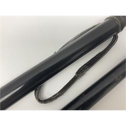 Two ebonised walking sticks, one with 'Leeds City Police' embossed top, tallest H92cm