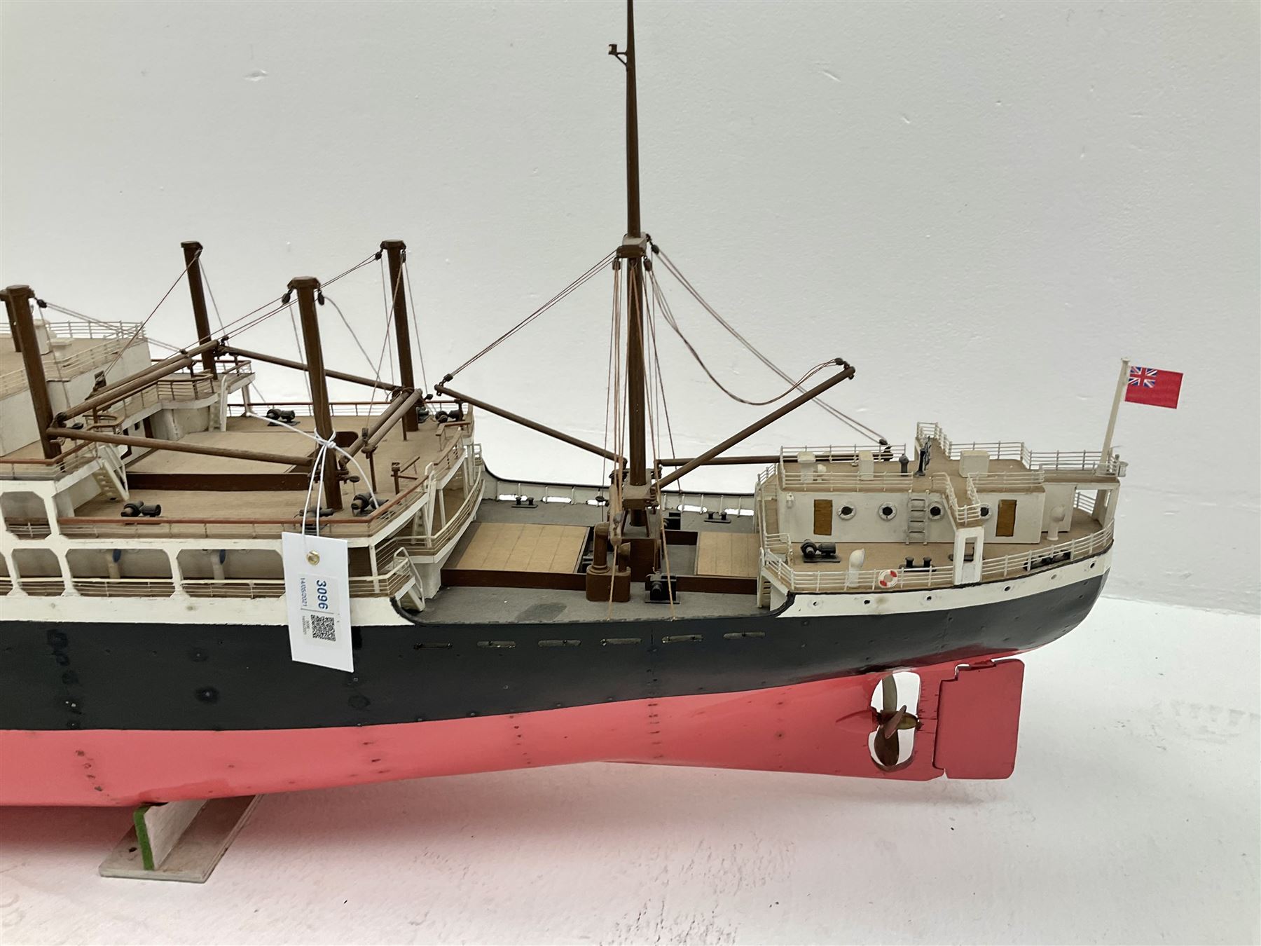 Scratch built model of the SS/HMS Hector armed merchant cruiser with full range of deck fittings L168cm with two copies of biographical information