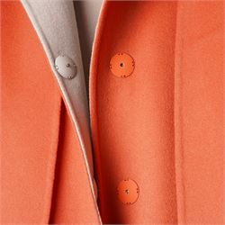 Fendi Roma - wool cape coat in 'Cayenne' orange peach, with concealed front fastening and short flared cape sleeves, applied with dyed arctic fox fur patch pockets, size 40, unused with original tags