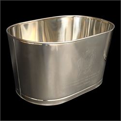 Pair oval champagne coolers, engraved 'I drink champagne when I win to celebrate ... and I drink champagne when I lose to console myself' H25cm, L43cm 