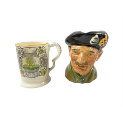 Adams 'The Farmers Arms' mug, transfer printed, H12.5cm, together with a Royal Doulton character jug 'Monty', H15.5cm