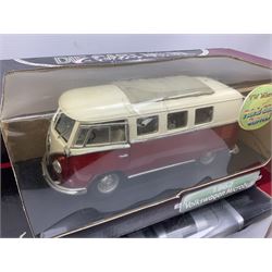 Road Signature - six 1:18 scale die-cast models comprising 1979 Pontiac Firebird Trans Am; 1975 Jaguar XJS; 1971 Buick Riviera; 1985 Pontiac Fiero GT; 1970 Dodge Coronet R/T; all Deluxe Editions; and 1962 Volkswagen Microbus; all boxed (6)