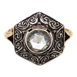  19th century gold, circular rose cut diamond hexagonal ring   