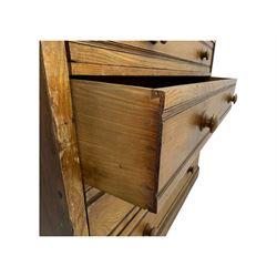 Late 19th century ash chest, fitted with two short and four long drawers, turned wooden handles