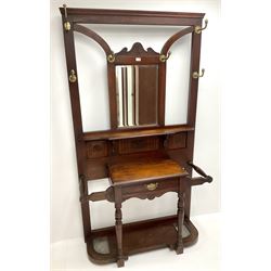 Victorian mahogany hall stand, raised bevel edge mirror back, single drawer, solid undertier joined by turned supports