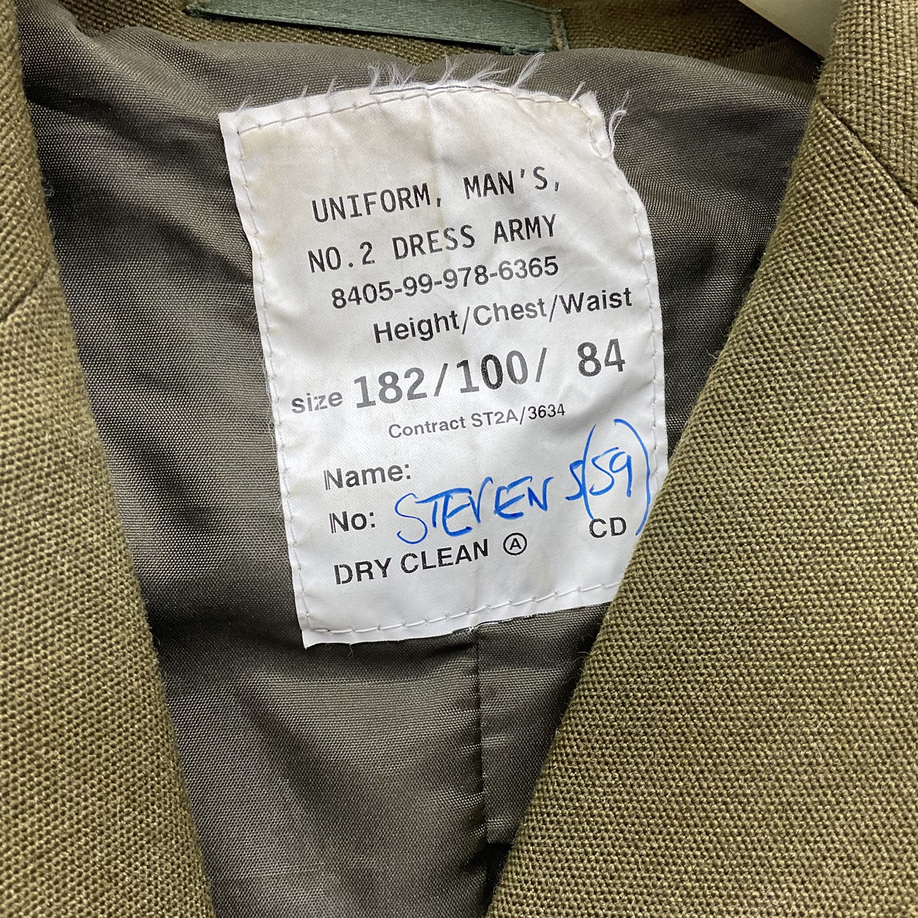 Two post-WWII British Army No.2 Dress tunics, one with Green Howards buttons; army shirt dated 1951; Royal Fleet Auxilliary jacket with trousers; three RAF/WAAF uniforms and RAF Greatcoat; and three canvas/webbing bags, two dated 1943 & 1945