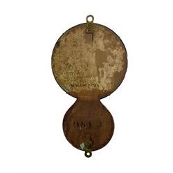 Seth Thomas U.S.A. Ships clock c1890, with a 6” silvered dial sounding the ships watch on a brass bell, eight-day twin train balance wheel movement, silvered dial with Roman numerals, steel spade hands, escapement regulation and subsidiary seconds dial, with a circular alloy drum case mounted on a wooden plaque, dial inscribed “4th November 4th 1879  Seth Thomas U.S.A.