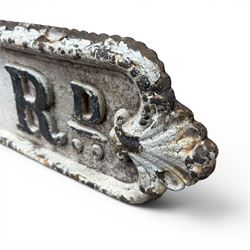 'Alum Rock Rd' - Victorian cast iron street sign, onate design, oval ends with shell motifs
