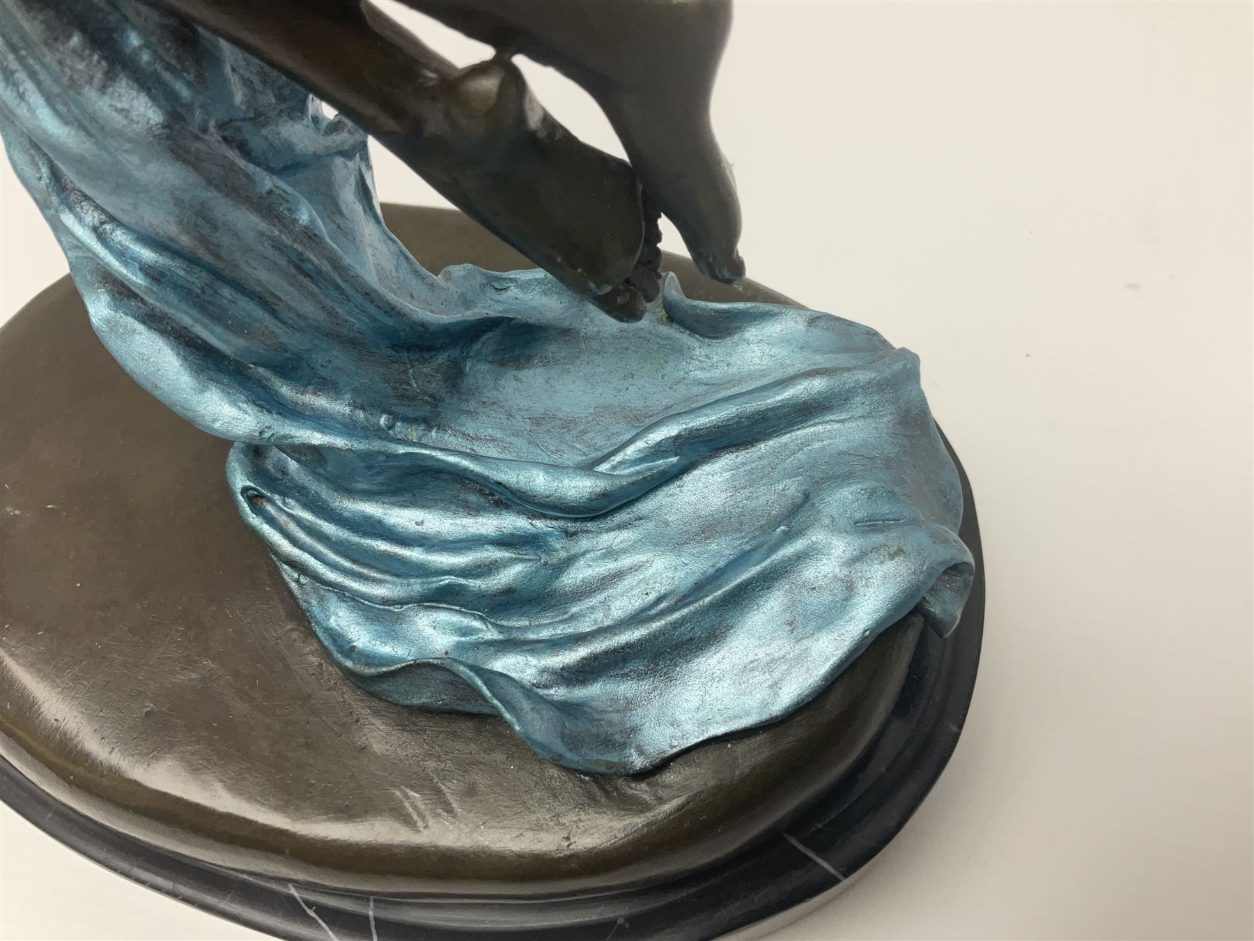 After Joseph Michel Ange Pollet, bronze nude figure of a woman, upon an oval marble base, H46cm