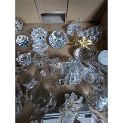 Collection of Swarovski figures, including owls, cats, penguins etc, together with Perthshire paperweight 