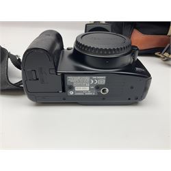 Four camera bodies, to include, Ricoh KR-10 serial no. 38826, Pentax MZ-M serial no. 4185969 with 'SMC Pentax- M 1:3.5 28mm' lens, Canon EOS500 serial no. 080927, with 'Sigma Zoom 100-300mm 1:4.5-6.7 DL'  lens etc, with other camera lenses and equipment 