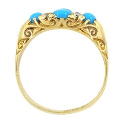 Early 20th century 18ct gold four stone turquoise and four stone old cut diamond ring, Birmingham 1913