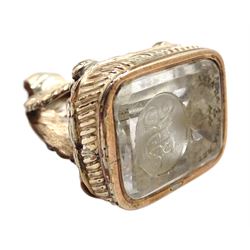 Victorian gilt crystal seal fob, engraved with initials HP, one other jet fob, gilt bloodstone swivel fob and and one other agate and bloodstone (4) 