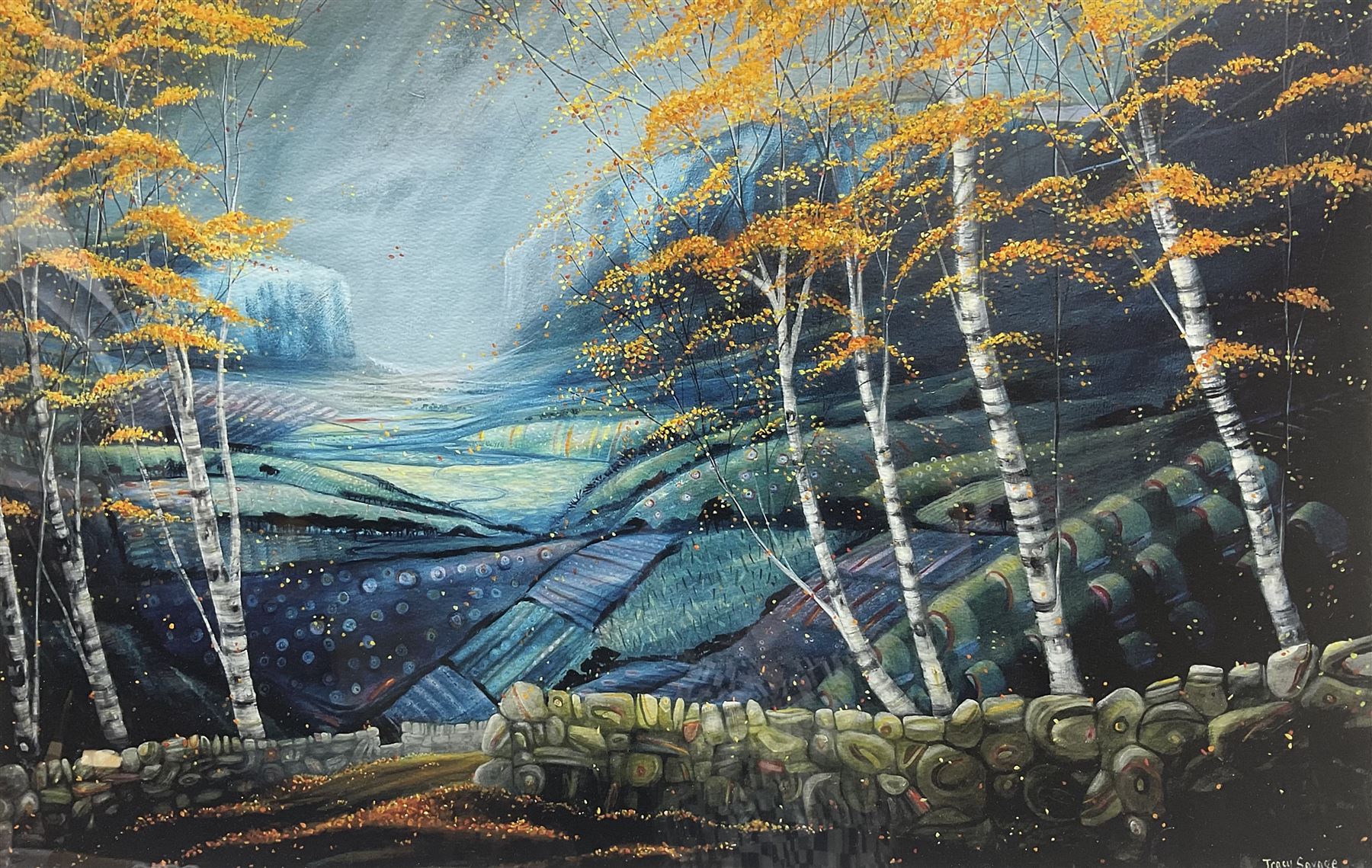 Tracy Savage (Scarborough 1963-): 'Autumn Walk', limited edition print signed titled and numbered 22/295 in pencil, 42cm x 64cm 