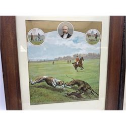 Print of Colonel North (Owner of Fullerton) in a hunting scene together with a print of a 1920's Flapper girl and copper plaque of Marian Buczek max 42cm x 37cm (3)