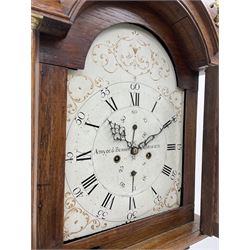 Early 19th century oak longcase clock, the enamel dial decorated with raised gilt trailing scrolls, signed 'Amyot & Bennett, Norwich', 8-day movement striking on bell
