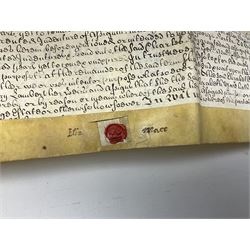 Three 17th/18th century manuscript deeds on vellum relating to properties in Bowling Alley Lane, Hull - one dated 16/12/1689 with seal 44 x 65cm; mortgage dated 20/2/1711 56 x 74cm; and assignment of mortgage dated 5/5/1727 with seal; all folded (3)