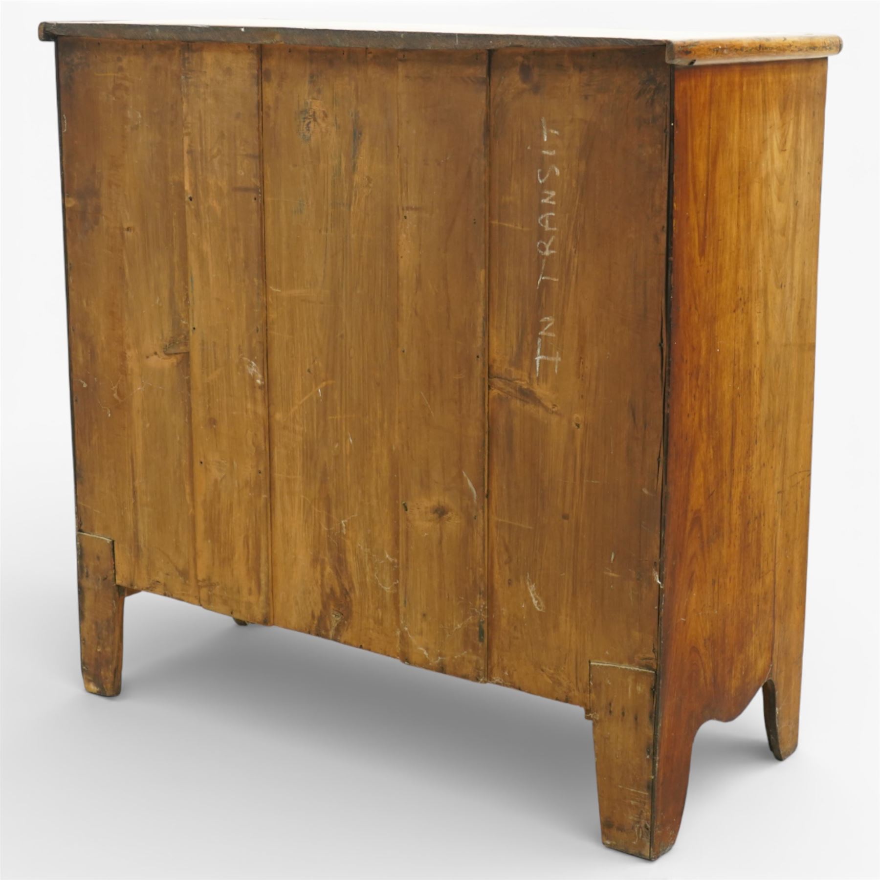 19th century mahogany chest of drawers, two short over three long drawers with turned wooden handles, on bracket feet