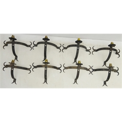  Set of eight wrought iron Gothic style wall lights, L32cm   