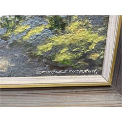 E Charles Simpson (British 1915-2007): 'Sawdon Ryedale', oil on board signed, titled and dated Summer 1986 verso 29cm x 37cm