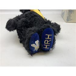 Steiff Special Edition Prince Charles black bear, with HRH coat of arms on foot and growler mechanism, with white tag ear label, in original box, together with Steiff 'Yorkshire Tyke' bear with rose on foot